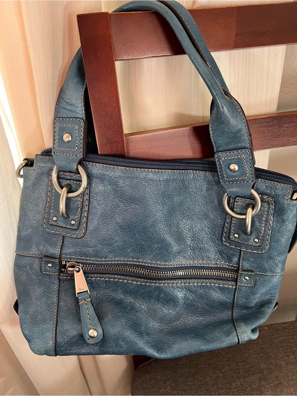 Fossil Blue Leather Shoulder Bag